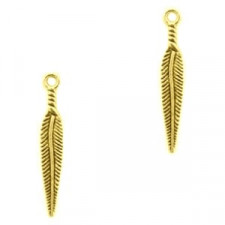Metal charm Feather 28x5mm Gold
